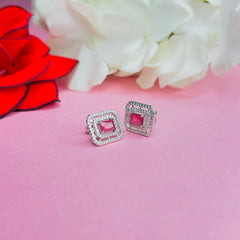 Silver CZ Stone With Ruby Solitaire Top