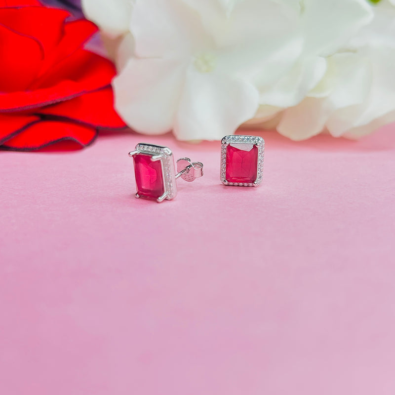 Silver CZ Stone With Square Ruby Solitaire Top