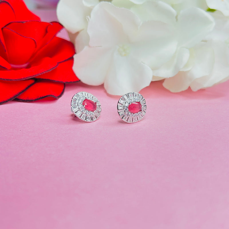 Silver CZ Stone With Ruby Solitaire Top