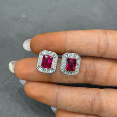 Silver CZ Stone With Square Ruby Solitaire Top
