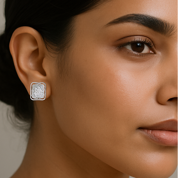 Silver CZ Stone With Square Solitaire Top