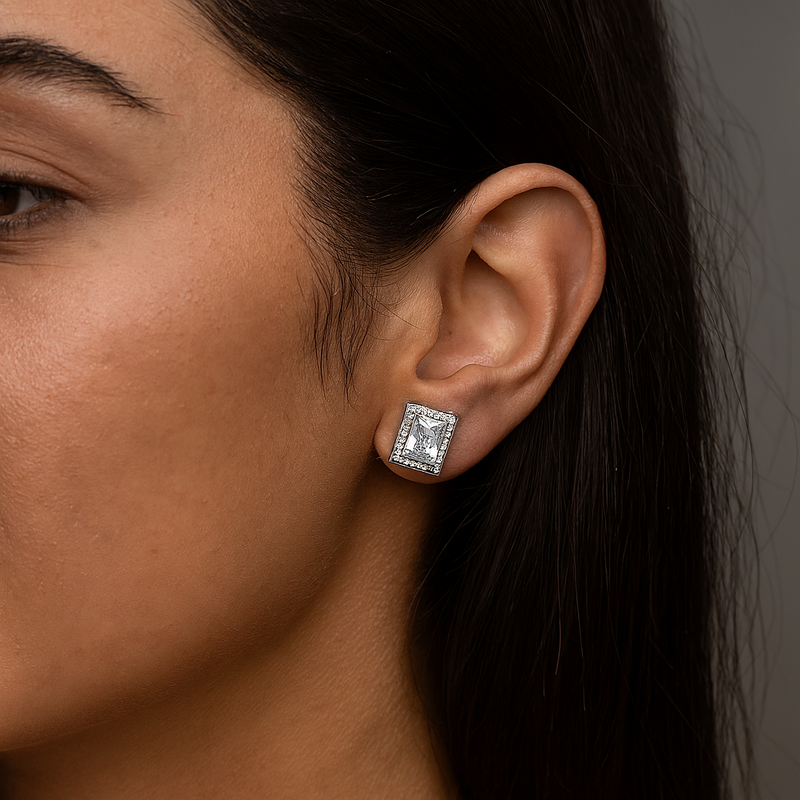 Silver CZ Stone With Square Solitaire Top