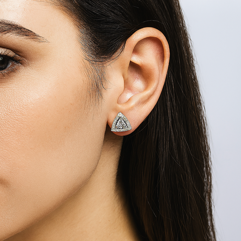 Silver CZ Stone With Triangle  Solitaire Top