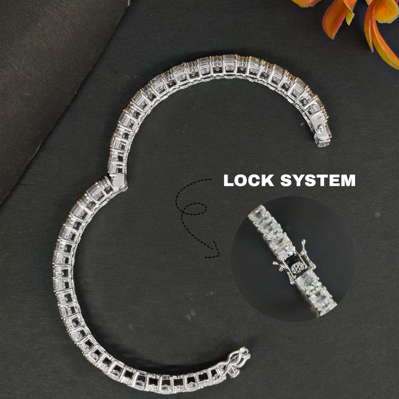 Luxury Square Crystal Stone 925 Silver Kada Bangle for Women
