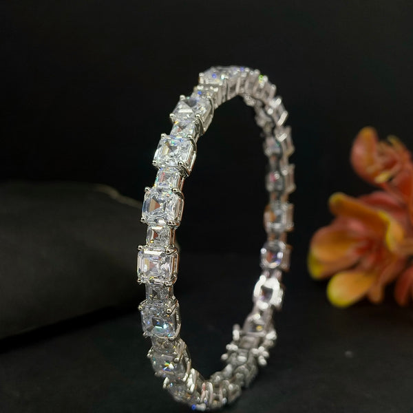 Luxury Square Crystal Stone 925 Silver Kada Bangle for Women