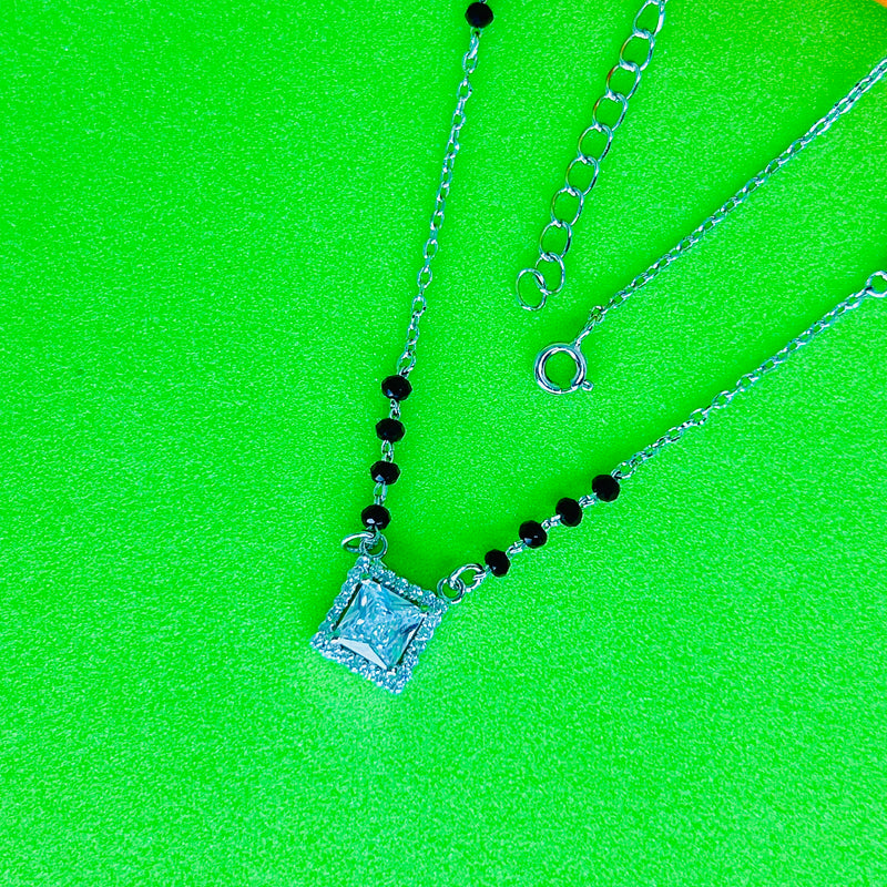 Silver solitaire square  Mangalsutra