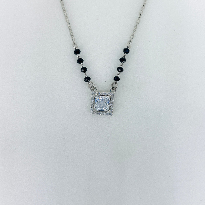 Silver solitaire square  Mangalsutra