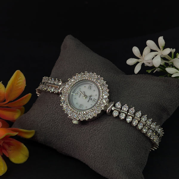 92.5 Sterling Silver Iced-Out Tennis Bracelet Watch