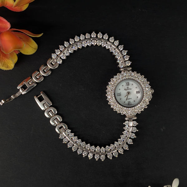 92.5 Sterling Silver Iced-Out Tennis Bracelet Watch