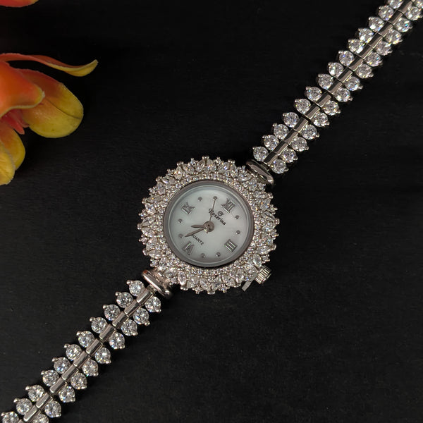 92.5 Sterling Silver Iced-Out Tennis Bracelet Watch