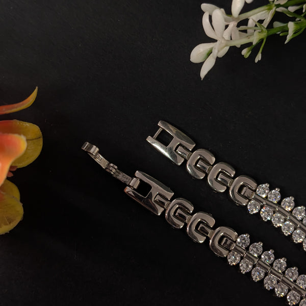 92.5 Sterling Silver Iced-Out Tennis Bracelet Watch