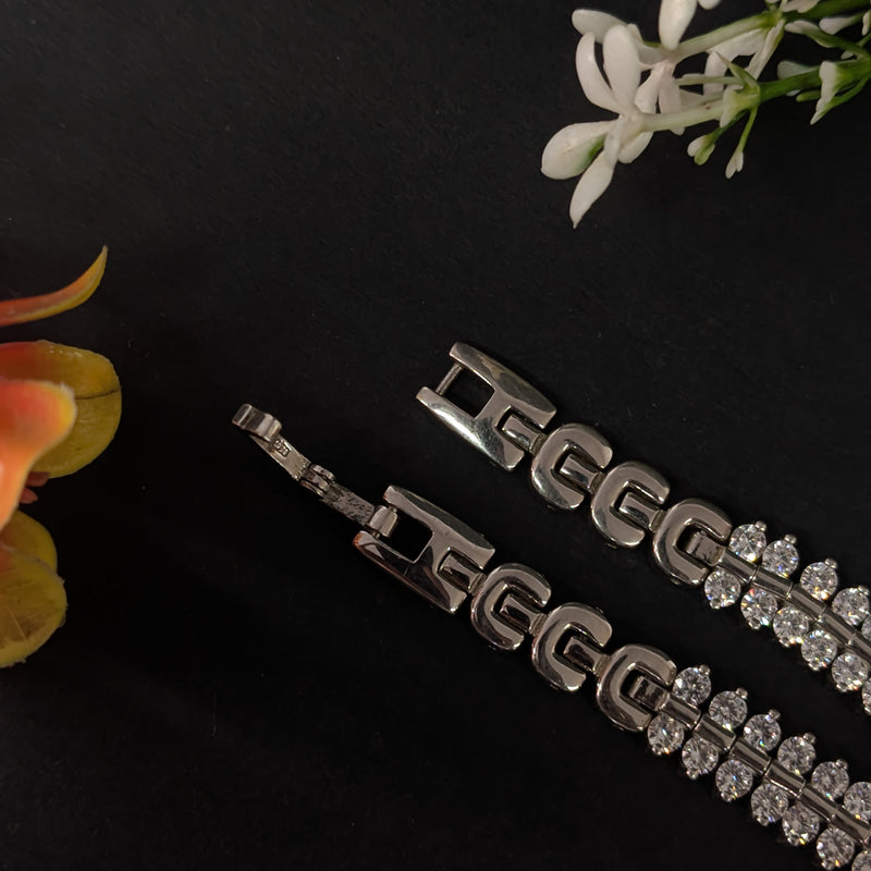 92.5 Sterling Silver Iced-Out Tennis Bracelet Watch