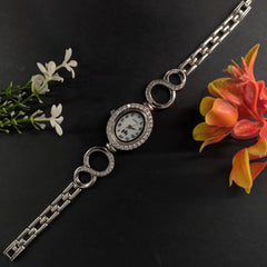 92.5 Sterling Silver Art Deco Rectangular Tennis Watch