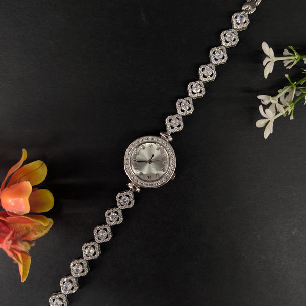 92.5 Sterling Silver Floral Halo Tennis Watch