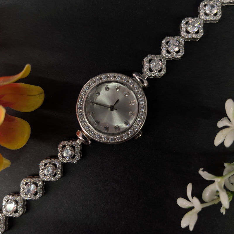 92.5 Sterling Silver Floral Halo Tennis Watch