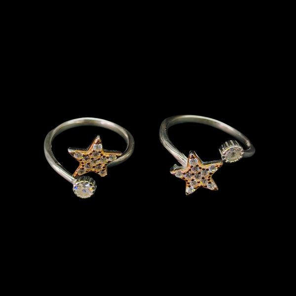 92.5 Sterling Silver Celestial Star & Solitaire Toe Rings