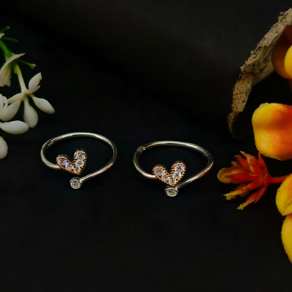92.5 Sterling Silver Radiant Heart & Solitaire Toe Rings