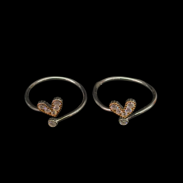 92.5 Sterling Silver Radiant Heart & Solitaire Toe Rings