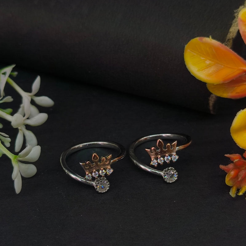 92.5 Sterling Silver Regal Crown & Solitaire Toe Rings