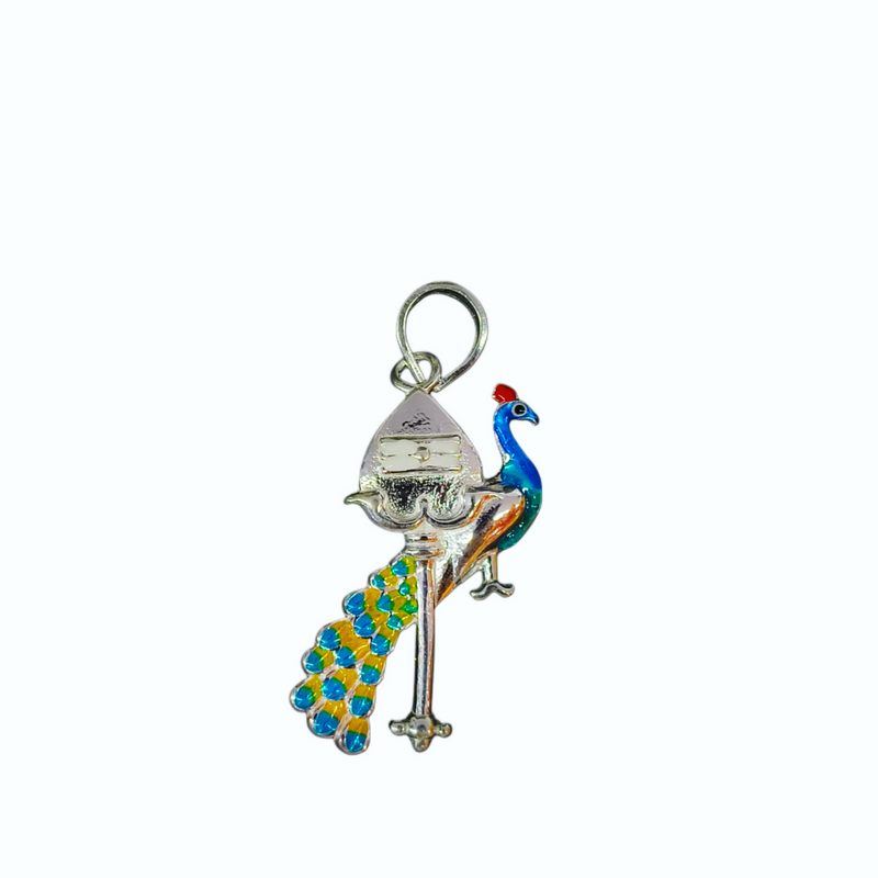 92.5 Sterling Silver Divine Peacock & Shivling Enameled Pendant