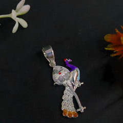 92.5 Sterling Silver Divine Peacock & Shivling Enameled Pendant