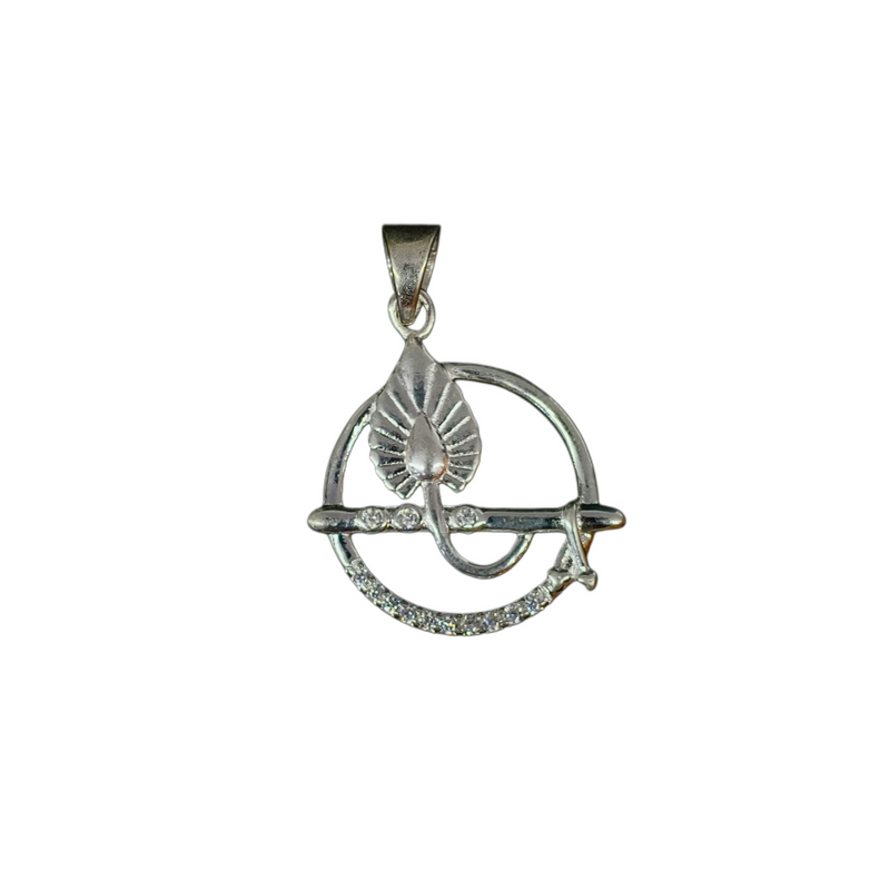 92.5 Sterling Silver Lord Krishna Flute & Peacock Feather Pendant