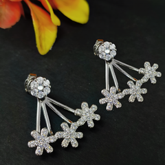 92.5 Sterling Silver Blooming Floral Ear Jacket Earrings