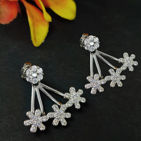 92.5 Sterling Silver Blooming Floral Ear Jacket Earrings