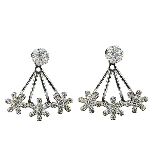 92.5 Sterling Silver Blooming Floral Ear Jacket Earrings