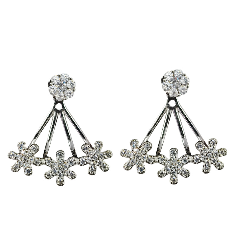 92.5 Sterling Silver Blooming Floral Ear Jacket Earrings
