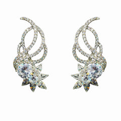 92.5 Sterling Silver Radiant Marquise Floral Wave Earrings