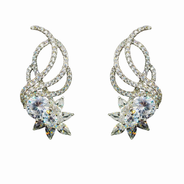 92.5 Sterling Silver Radiant Marquise Floral Wave Earrings