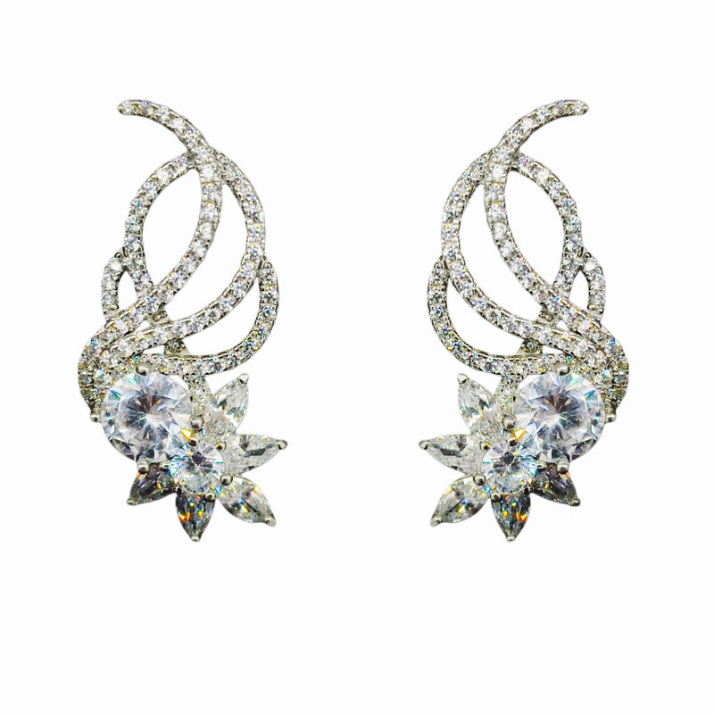 92.5 Sterling Silver Radiant Marquise Floral Wave Earrings