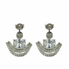 92.5 Sterling Silver Oval Solitaire & Crescent Jacket Earrings