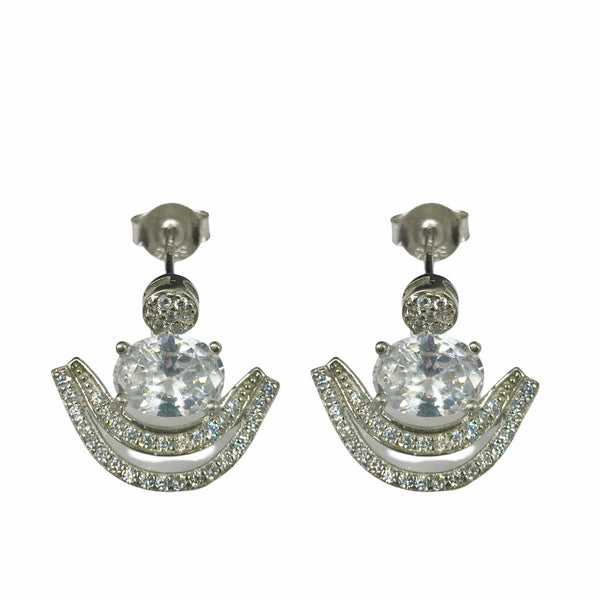 92.5 Sterling Silver Oval Solitaire & Crescent Jacket Earrings