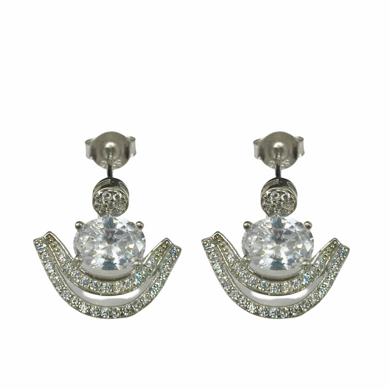 92.5 Sterling Silver Oval Solitaire & Crescent Jacket Earrings