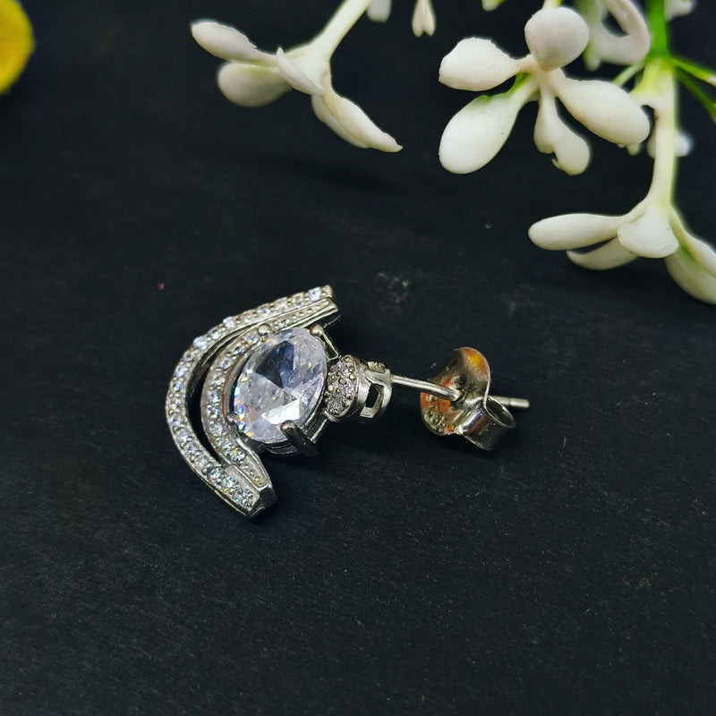 92.5 Sterling Silver Oval Solitaire & Crescent Jacket Earrings