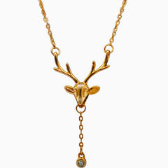 Gold-Plated Reindeer Antler Dainty Drop Necklace