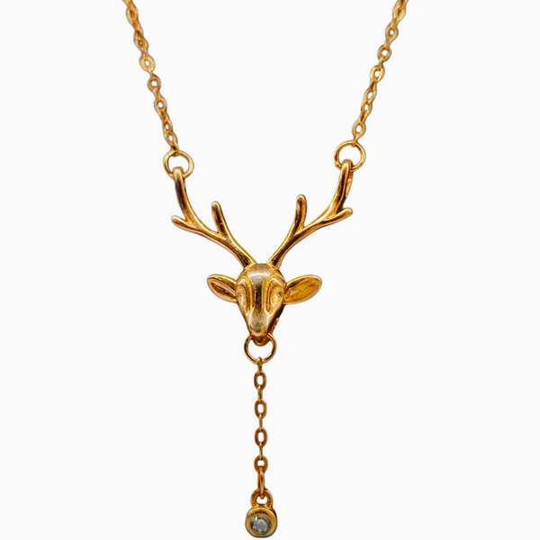Gold-Plated Reindeer Antler Dainty Drop Necklace