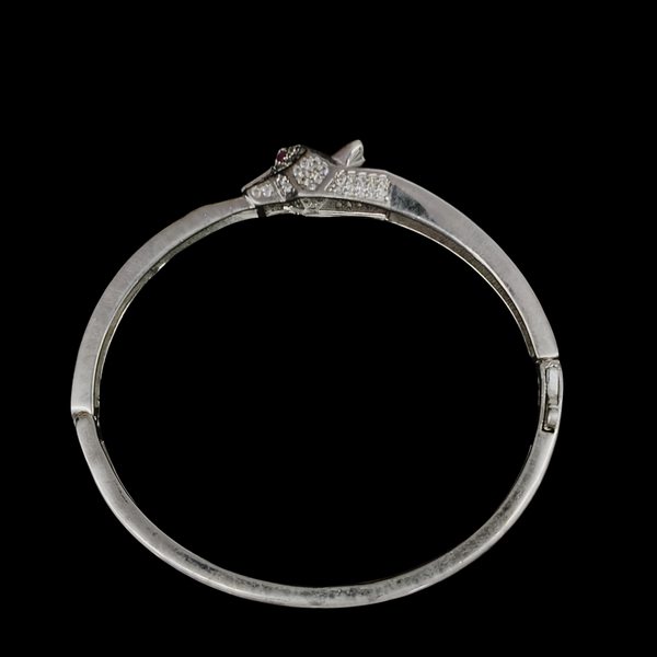 92.5 Sterling Silver Panther Head Iced-Out Statement Bangle