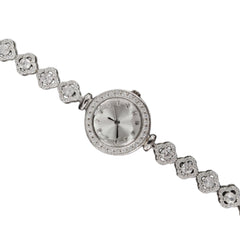 92.5 Sterling Silver Floral Halo Tennis Watch