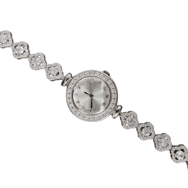 92.5 Sterling Silver Floral Halo Tennis Watch