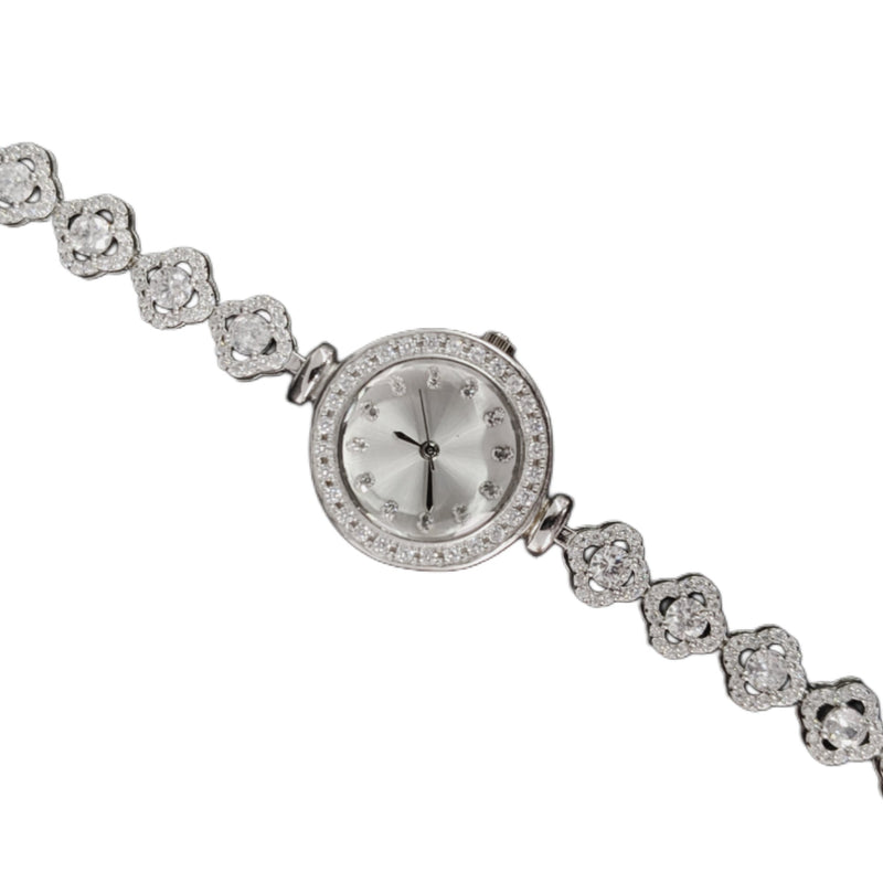 92.5 Sterling Silver Floral Halo Tennis Watch
