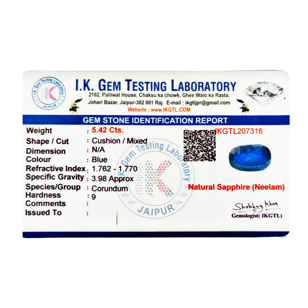 Natural Blue Sapphire (Neelam) Oval-Cut Loose Gemstone