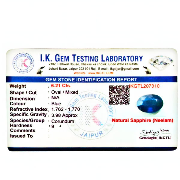 Natural Blue Sapphire (Neelam) Oval-Cut Loose Gemstone