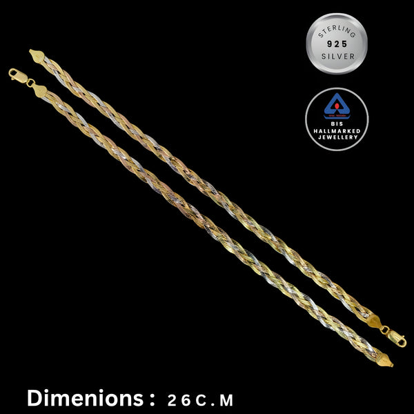 92.5 Sterling Silver Tri-Color Twisted Anklet