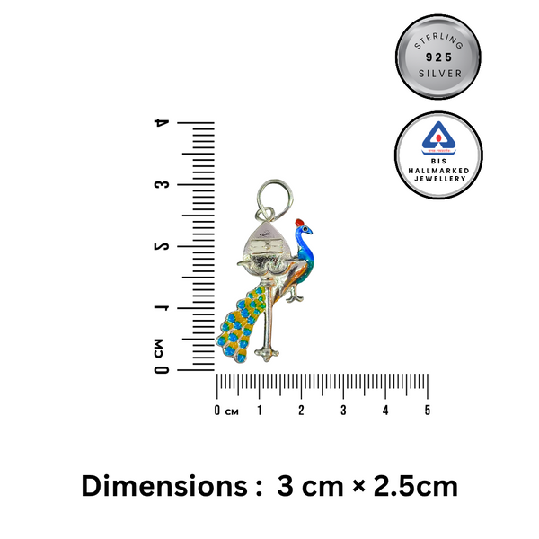 92.5 Sterling Silver Divine Peacock & Shivling Enameled Pendant