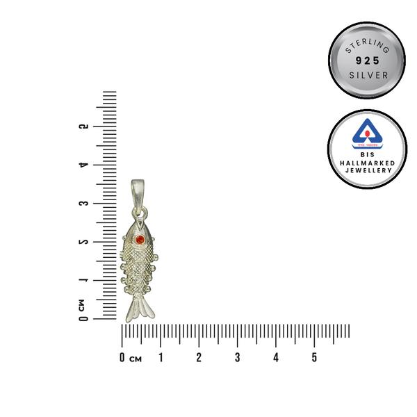 Silver Fish Pendant with Red Stone