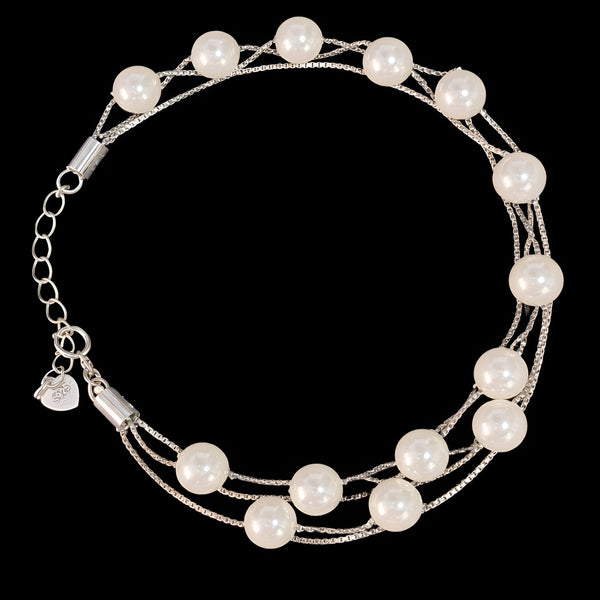 92.5 Sterling Silver Triple Line Pearl Bracele