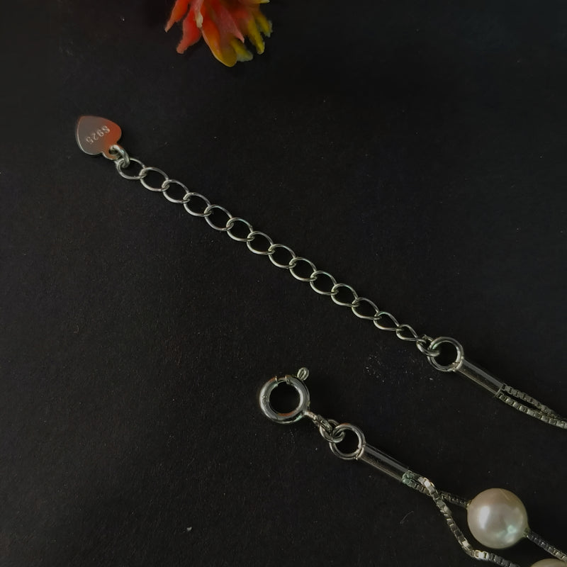 92.5 Sterling Silver Double Line Pearl Bracelet
